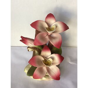 Capodimonte Porcelain Pink Flowers On Branch Made In Italy Art Vintage Read